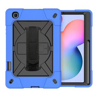 For Samsung Galaxy Tab S6 Lite P610 Contrast Color Robot Shockproof Silicon + PC Protective Case with Holder & Pen Slot(Dark Blue)