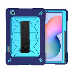 For Samsung Galaxy Tab S6 Lite P610 Contrast Color Robot Shockproof Silicon + PC Protective Case with Holder & Pen Slot(Navy Blue)