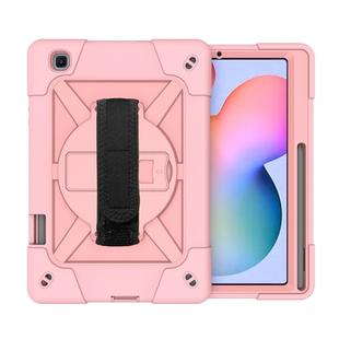 For Samsung Galaxy Tab S6 Lite P610 Contrast Color Robot Shockproof Silicon + PC Protective Case with Holder & Pen Slot(Rose Gold)