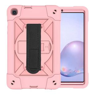 For Samsung Galaxy Tab A8.4 (2020) T307 Contrast Color Robot Shockproof Silicon + PC Protective Case with Holder & Pen Slot(Rose Gold)