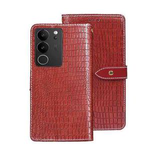 For vivo V29 5G Global idewei Crocodile Texture Leather Phone Case(Red)