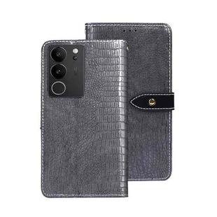 For vivo V29 5G Global idewei Crocodile Texture Leather Phone Case(Grey)