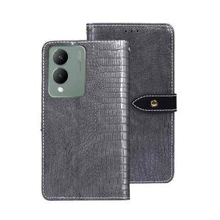 For vivo Y17s 4G Global idewei Crocodile Texture Leather Phone Case(Grey)