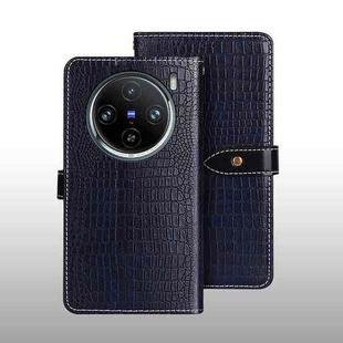 For vivo X100 Pro idewei Crocodile Texture Leather Phone Case(Dark Blue)