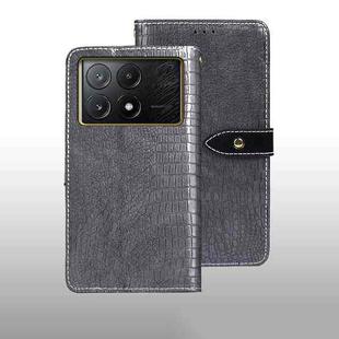 For Xiaomi Poco X6 Pro 5G idewei Crocodile Texture Leather Phone Case(Grey)