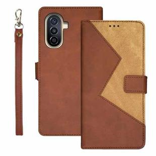 For Huawei nova Y71 idewei Two-color Splicing Leather Phone Case(Brown)