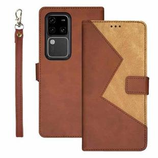 For vivo V30 Pro idewei Two-color Splicing Leather Phone Case(Brown)