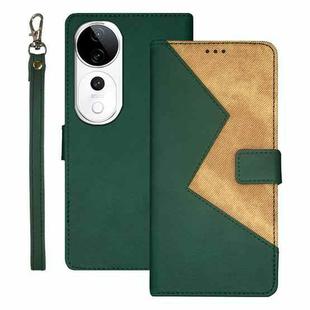 For vivo V40 5G idewei Two-color Splicing Leather Phone Case(Green)