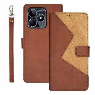 For Realme C53 idewei Two-color Splicing Leather Phone Case(Brown)