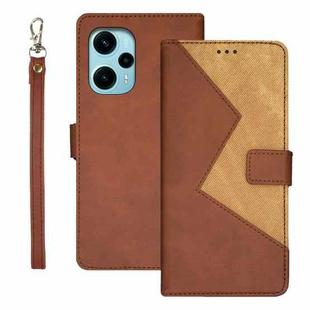 For Xiaomi Poco F5 5G idewei Two-color Splicing Leather Phone Case(Brown)