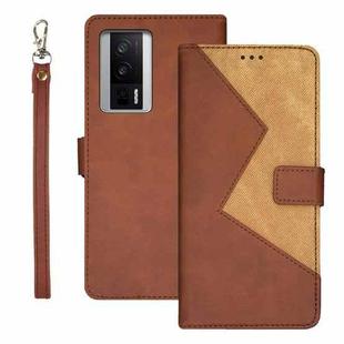 For Xiaomi Poco F5 Pro 5G idewei Two-color Splicing Leather Phone Case(Brown)