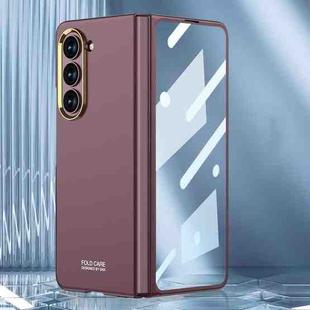 For Samsung Galaxy Z Fold5 GKK Integrated Ultra-thin Electroplating Lens Frame Phone Case(Wine Red)