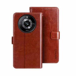 For Realme 11 Pro idewei Crazy Horse Texture Leather Phone Case with Holder(Brown)