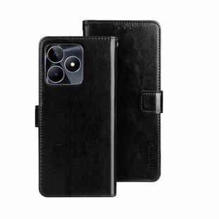 For Realme C53 / Narzo N53 idewei Crazy Horse Texture Leather Phone Case with Holder(Black)