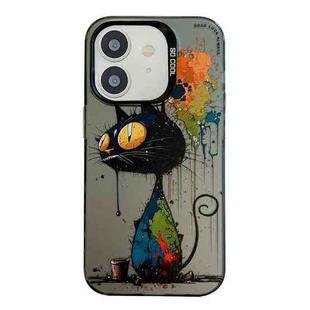 For iPhone 11 Animal Pattern Oil Painting Series PC + TPU Phone Case(Black Cat)