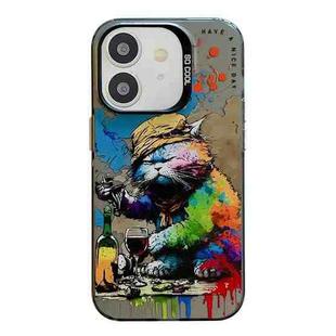 For iPhone 11 Animal Pattern Oil Painting Series PC + TPU Phone Case(Drinking Cat)