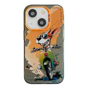 For iPhone 13 Animal Pattern Oil Painting Series PC + TPU Phone Case(Bicycle Dog)
