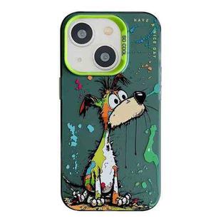 For iPhone 15 Animal Pattern Oil Painting Series PC + TPU Phone Case(Green Dog)