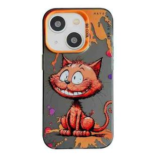 For iPhone 15 Animal Pattern Oil Painting Series PC + TPU Phone Case(Smiling Cat)
