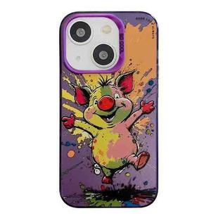 For iPhone 15 Animal Pattern Oil Painting Series PC + TPU Phone Case(Happy Pig)