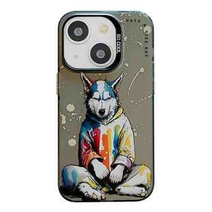 For iPhone 15 Animal Pattern Oil Painting Series PC + TPU Phone Case(Hoodie Dog)
