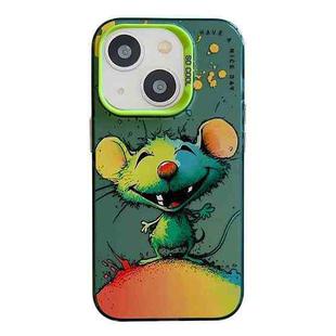 For iPhone 15 Animal Pattern Oil Painting Series PC + TPU Phone Case(Happy Mouse)