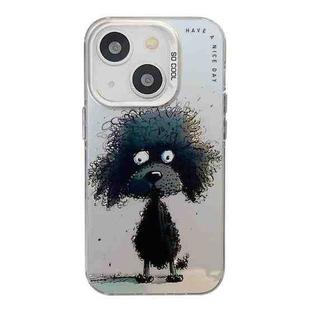 For iPhone 15 Animal Pattern Oil Painting Series PC + TPU Phone Case(Black Dog)