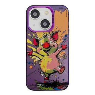 For iPhone 15 Plus Animal Pattern Oil Painting Series PC + TPU Phone Case(Happy Pig)