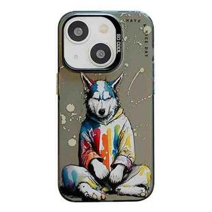 For iPhone 15 Plus Animal Pattern Oil Painting Series PC + TPU Phone Case(Hoodie Dog)