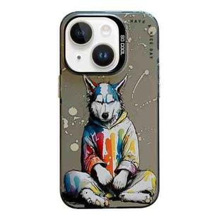 For iPhone 14 Plus Animal Pattern Oil Painting Series PC + TPU Phone Case(Hoodie Dog)