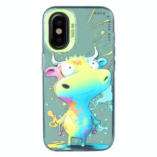 For iPhone X / XS Animal Pattern Oil Painting Series PC + TPU Phone Case(Colorful Cattle)