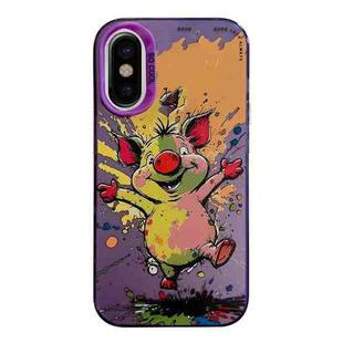 For iPhone X / XS Animal Pattern Oil Painting Series PC + TPU Phone Case(Happy Pig)