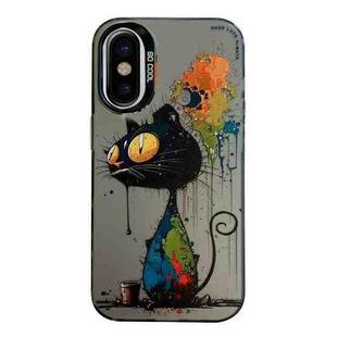 For iPhone X / XS Animal Pattern Oil Painting Series PC + TPU Phone Case(Black Cat)