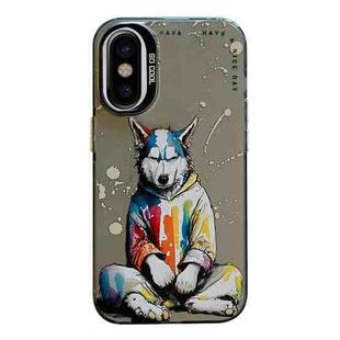 For iPhone X / XS Animal Pattern Oil Painting Series PC + TPU Phone Case(Hoodie Dog)