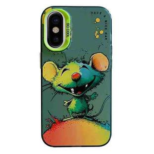 For iPhone X / XS Animal Pattern Oil Painting Series PC + TPU Phone Case(Happy Mouse)