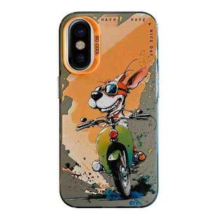 For iPhone X / XS Animal Pattern Oil Painting Series PC + TPU Phone Case(Bicycle Dog)