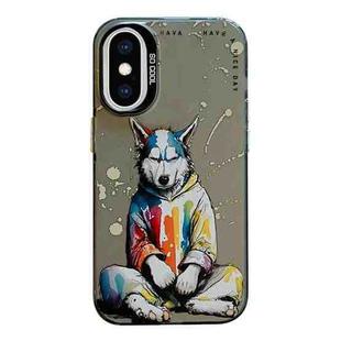 For iPhone XS Max Animal Pattern Oil Painting Series PC + TPU Phone Case(Hoodie Dog)