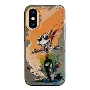 For iPhone XS Max Animal Pattern Oil Painting Series PC + TPU Phone Case(Bicycle Dog)