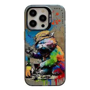 For iPhone 16 Pro Max Animal Pattern Oil Painting Series PC + TPU Phone Case(Drinking Cat)