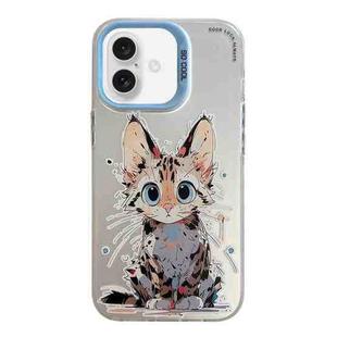 For iPhone 16 Plus Animal Pattern Oil Painting Series PC + TPU Phone Case(Stupid Cat)