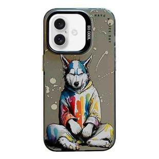 For iPhone 16 Plus Animal Pattern Oil Painting Series PC + TPU Phone Case(Hoodie Dog)