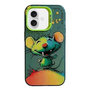 For iPhone 16 Plus Animal Pattern Oil Painting Series PC + TPU Phone Case(Happy Mouse)