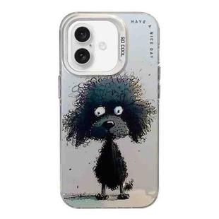 For iPhone 16 Plus Animal Pattern Oil Painting Series PC + TPU Phone Case(Black Dog)