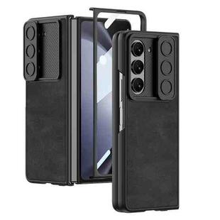 For Samsung Galaxy Z Fold5 GKK Integrated Ultra-thin Sliding Camshield Plain Leather Phone Case(Black)