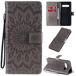 For LG V60 ThinQ 5G Embossed Sunflower Pattern Horizontal Flip PU Leather Case with Holder & Card Slots & Wallet & Lanyard(Gray)