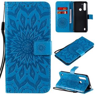 For Motorola Moto G8 Power Lite Embossed Sunflower Pattern Horizontal Flip PU Leather Case with Holder & Card Slots & Wallet & Lanyard(Blue)