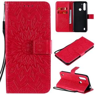 For Motorola Moto G8 Power Lite Embossed Sunflower Pattern Horizontal Flip PU Leather Case with Holder & Card Slots & Wallet & Lanyard(Red)