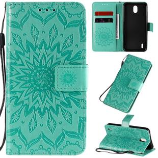 For Nokia 1.3 Embossed Sunflower Pattern Horizontal Flip PU Leather Case with Holder & Card Slots & Wallet & Lanyard(Green)