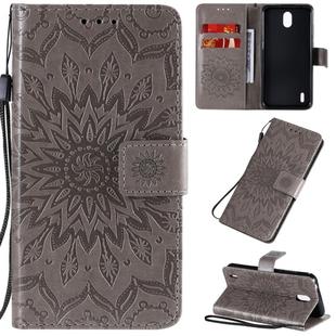 For Nokia 1.3 Embossed Sunflower Pattern Horizontal Flip PU Leather Case with Holder & Card Slots & Wallet & Lanyard(Gray)