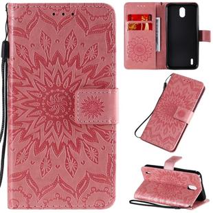 For Nokia 1.3 Embossed Sunflower Pattern Horizontal Flip PU Leather Case with Holder & Card Slots & Wallet & Lanyard(Pink)